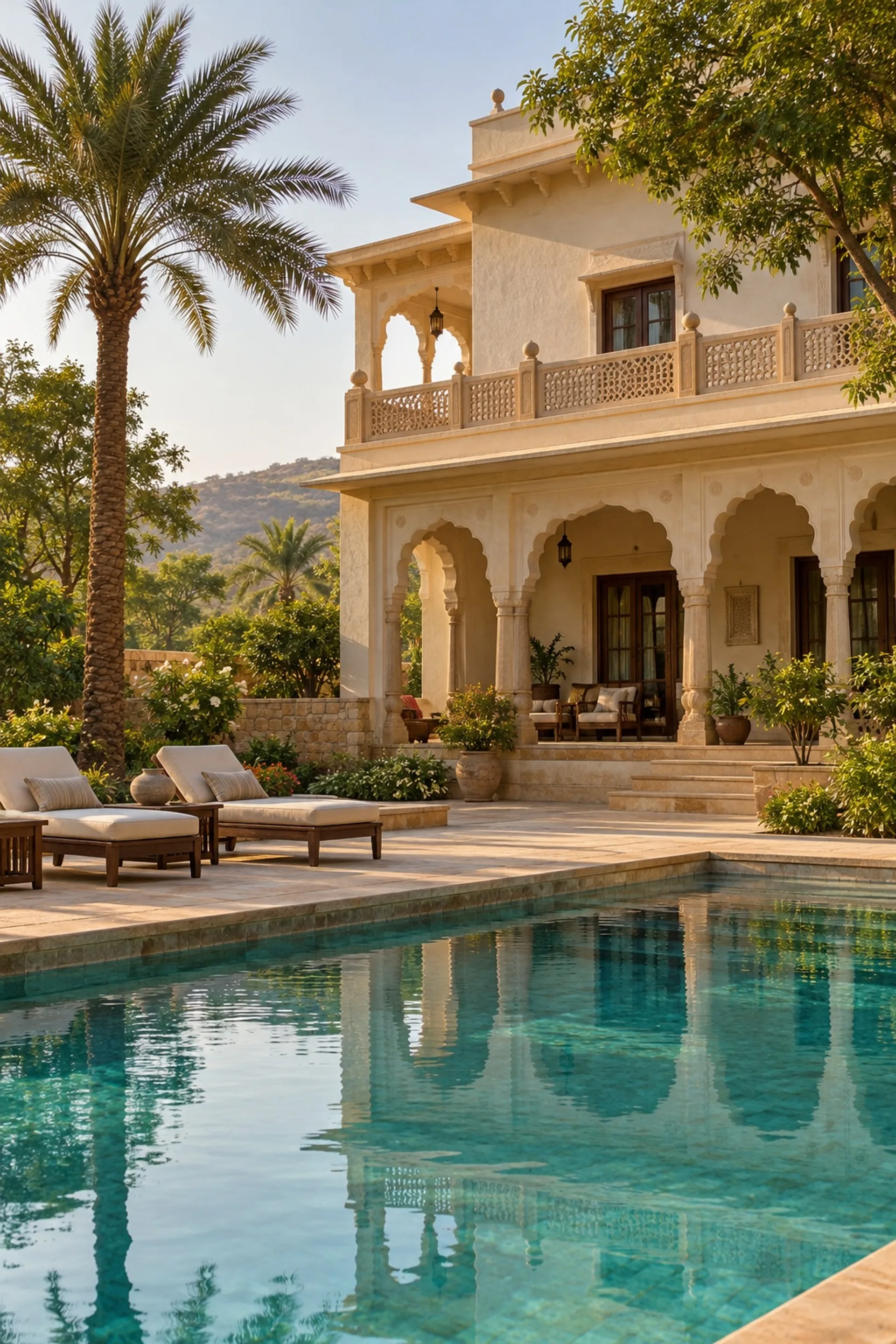 A private villa beside a sunlit swimming pool, shown as category inspiration